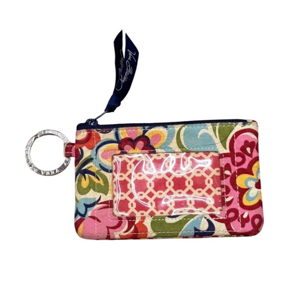 Vera Bradley Sun Valley Zip ID Case Floral Cotton Wallet Keychain ID Holder